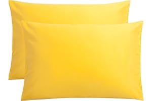 FLXXIE 2 Pack 100% Brushed 1800 Microfiber Plain Queen Pillowcases, Wrinkle and Stain Resistant, Soft and Cozy Envelope Closure Bed Pillow Cases, Yellow, 50x75 cm