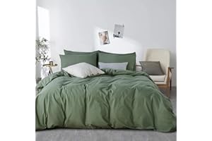 ‎LANQINGLV Lanqinglv Dunkelgrün Bettwäsche 155x220cm 2 Teilig Baumwolle Renforce Wendebettwäsche Set Unifarben Einzelbett Bettbezug mit Reißverschluss und 1 Kissenbezug 80x80cm