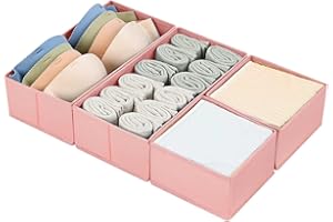 DIMJ Organizer Cassetti, Organizzatore Cassetti, in tessuto, Divisori per Cassetti, Organizer Fasciatoio per Neonati, per Calze, Biancheria Intima, 4 Pezzi, Rosa