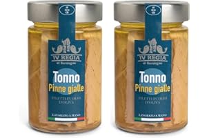 Filetti di Tonno pinne gialle in olio d'oliva IV Regia di Sardegna - 2 confezioni da 190g - Lavorato a mano in Sardegna, Italia - Produzione artigianale sarda certificata Kosher