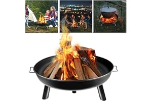 YRHome Braciere da giardino in ghisa, diametro 80 cm, con attizzatoio, braciere da giardino, rotondo, braciere per giardino, terrazzo, accogliente ciotola in metallo con manici, gambe rimovibili