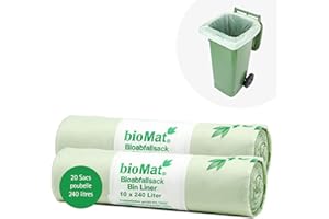 bioMat Sac Poubelle Compostable 240l, 20 Sacs pour Poubelle Déchets Organiques, Poubelle Recyclage, Fabriqué en Allemagne