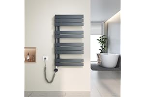 Heilmetz Toallero electrico baño 899x500mm 400W, radiador toallero electrico con termostato Elemento Calefactor y función de Temporizador（Antracita）