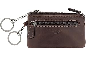 BRAUN BÜFFEL - Schlüsseletui aus echtem Rindleder Arezzo 12cm - Kleine Schlüsseltasche für Herren & Damen mit Reißverschluss & 2 Schlüsselringen - Zeitlos klassisches Schlüsselmäppchen Braun