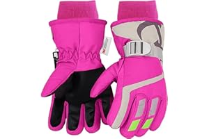 7-Mi Winter Handschuhe,Kinder Schnee Fäustlinge Snowboard Wasserdicht Gefüttert Lange Manschetten Leder Handschuhe für Jungen