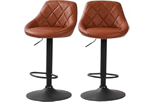 Millhouse DM585 Modern Bar Stools Set, Leatherette Exterior, Adjustable Swivel Gas Lift, Black Footrest for Breakfast Bar, Counter, Kitchen (DM585 Zamaro Brown)