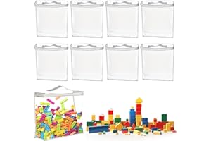 Deepton 8Pcs Toy Storage Bags with Zipper, PVC Toy Organiser Bags with Handle, Clear Waterproof Storage Bags for Building Blocks, Puzzles, Clay, Small Models, Board Games, Books