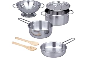 Melissa & Doug Pentole e Padelle - Set Stoviglie Giocattolo e Utensili Cucina in Acciaio Inox per Bambini, Accessori Cucina, Giochi Educativi, Regalo per Bambini e Bambine, 3+ Anni