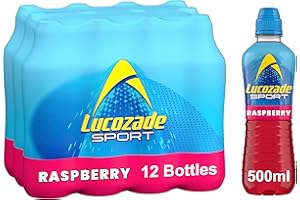 Lucozade Sport Raspberry - 12 Bottles x 500ml - Raspberry Flavour Isotonic Sports Drink - Made with Sugars & Sweeteners - Provides Electrolytes & Carbohydrates - Enhances Hydration & Fuels Performance
