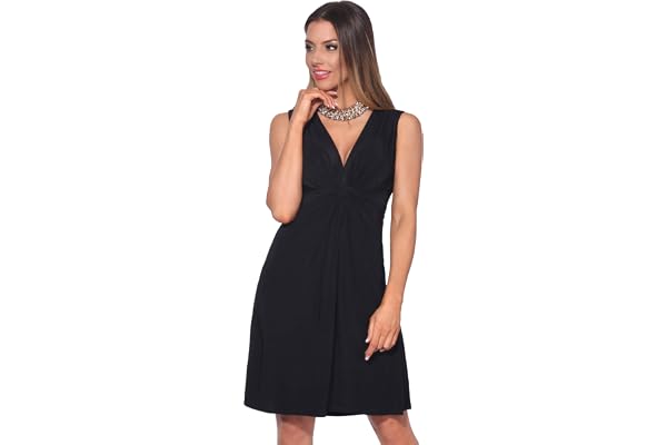KRISP Robe Femme Courte Décolleté Chic Mariage Cocktail Pas Cher Fluide Chic Mode Patineuse, Rouge, 9354-RED-20.4