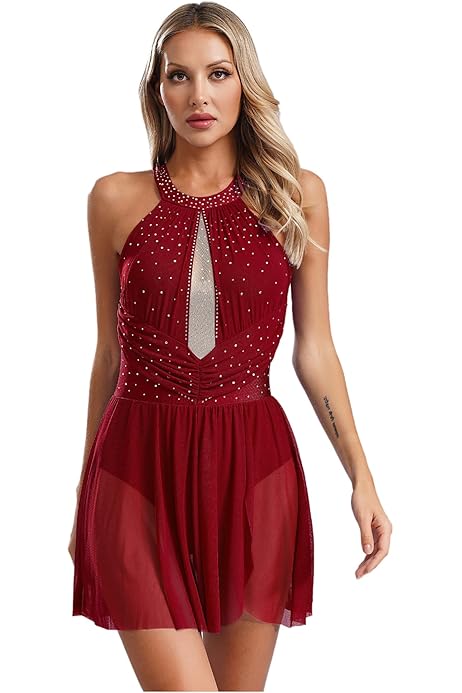 Abito Da Ballo Donna Con Strass - Senza Maniche Per Danza E Pattinaggio - Foto 3