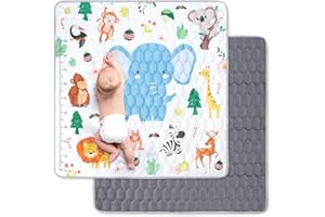 Funsland Dywanik do raczkowania dla niemowląt, antypoślizgowa mata do zabawy dla niemowląt, nie zawiera substancji szkodliwych, 127 x 127 cm, bawełniana mata do raczkowania dla niemowląt, składana, z