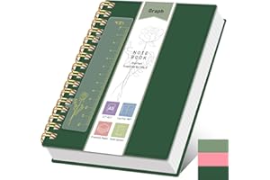 XLOXFU Graph Paper Notebook A5, Squared Notebook Grid Journal, 300 Pages,100gsm Thick Paper, with Bookmark Ruler, Inner Pocket, Thick 80S PVC Cover, for Office School, 14.5 x 21cm, Dark Green