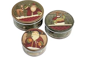 BSEICAL Scatole Di Latta Per Biscotti Vintage, Biscottiera Natalizia, Barattolo Biscotti Natalizie, Piatti Natalizi Contenitori Con Coperchio, Natale Decorazioni Casa Tavola Panettone Dolci Torta Scatola (D)