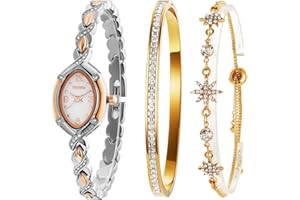TIME100 Set Orologio Bracciale da Donna Elegante Orologio da Donna in Acciaio Inossidabile，Bracciali Decorati con Cristalli,Set di Braccialetti con Decorazione in Cristallo Premium Regalo Donna