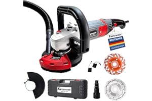 FANZWORK Betonschleifer Betonfräse Sanierungsfräse Set mit Diamantschleiftopf und Absaughaube, mit Drehzahlregelung (1500W/125mm+)