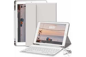 JKSML Etui na klawiaturę do iPad 9. generacji/iPad 8. generacji/iPad 7. generacji (2021/2020/2019) z uchwytem na rysik, miękkie etui ochronne z termoplastycznego poliuretanu (TPU), Szary