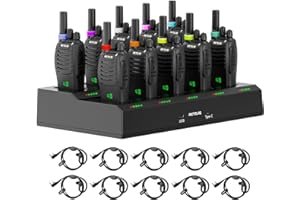 Retevis H777H Walkie Talkies, Two Way Radio with Screen, Walkie Talkies for Adults with 10 Way Charger, USB-C, PMR446 Professional 2 Way Radio with Earphone for Commercial, Security (Black, 10 Pcs)