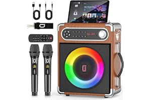 JYX Altavoz Karaoke con 2 Micrófonos Inalámbricos, Máquina de Karaoke Portátil con DJ Luces, Altavoces Bluetooth Sistema PA Soporte FM/USB/TF Card/Rec/AUX para la Party Fiesta