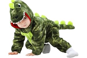 LOLANTA Baby Dinosaurier Drachen Kostüm mit Kapuze, Kinder Flanell Overall, Karneval Kostüm für Kleinkind