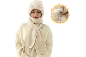 NEWHSY Integrated Ear Protection Windproof Cap Scarf, 2 in 1 Scarf Ear Guard Hat, Plus Velvet Thick Winter Knitting Hat Scarf, Fashion and Warm Knitted Hat Scarf for Women,Winter Women Gift