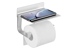 FOMANSH Soporte de Papel higiénico con Estante, Soporte Adhesivo montado en la Pared para baño, Soporte para Rollo de pañuelos con Estante de Almacenamiento para teléfono, Soporte de Acero Inoxidable