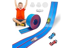 LANDHIX Flexible Race Track Toys for Kids, 15 Ft Double Lane Racetrack with 4 Cars & Suction Cups, Compatible with Hot Wheels & 1/64 Diecast Cars, Portable Roll Up Car Ramp Track Set for Ages 3+(Blue+Red)