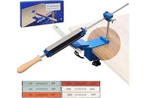 Messerschärfer Profi, OUHZNUX Professionelles Messerschärfer-Set Manuelles Schärfgerät mit Schnellspanner Professionelles Anspitzer-System mit festem Winkel von CNC Hergestellt,6 Schleifstein, Blau