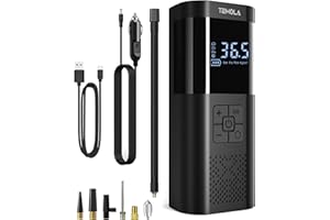 TEMOLA Tyre Inflator Portable Air Compressor, Powerful Cordless Tyre Inflator with LED Light, Mini Air Pump Car Accessories Essentials for Men, Tyre Pump with Pressure Gauge for Car Bicycle Black