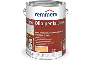 Remmers Olio curativo incolore, 5 litri, olio a decorativo base di solvente legno all'interno e all'esterno, idrorepellente, tonalità di colore brillanti, adatto per mobili da giardino e terrazze in legno