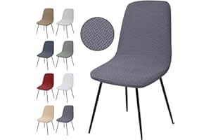 EOZAKAVOD Housse de Chaise Extensible 6 pièces, Housse de Salle à Manger Amovible Lavables Couverture de Chaise en Jacquard Revêtement de Chaise pour Salle à Manger,Hôtel,Décor,Mariage(T-Gris, 6 Pièces)