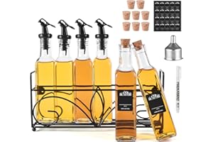 LXUDN Ölspender 6 Ölflasche, 250 ml Borosilikatglas Material Olivenöl Flasche mit Metallregale,Korken und öl Ausgießer,Für Liköre Und Essige