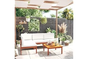 Willood 5-TLG. Gartenmöbel Set Garten Terrasse Balkonmöbel Sofa Bank Gartenset Sitzgarnitur Mittelsofa Ecksofa Garten Lounge Set mit Kissen Cremeweiß Massivholz Akazie