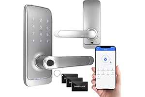 EURA ELH-01H4 Smartes Türschloss mit Griff, Codeschloss, 13,56 MHz Näherungsleser, biometrisches Lesegerät, App TTLock/TTHotel, IP65, universeller Riegelabstand, weiß