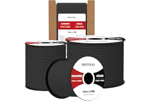 Brotree Paracord 3mm 50M 100% Nylon Seil Schnur Typ II Paracord 425 mit 3 Kern für Survival, Outdoor, Armband, Basteln - Bruchlast 192kg (Schwarz)
