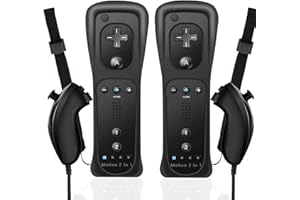 SONVIEE Wii Remote Controller und Nunchuck Joystick Ersatz Fernbedienung für Wii mit Silikonhülle und Handgelenkschlaufe Kompatibel mit Wii, Ohne Motion Plus (MIT MOTION-BLACKx2)