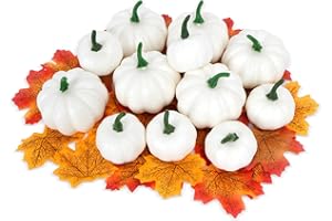 LIPJISL 42PCS Zucca Decorativa Mini Zucca Artificiali Autunnali Foglie d'Acero Artificiali da Esterno Set Zucca Artificiali per Decorazioni Casa Ringraziamento Halloween Festa