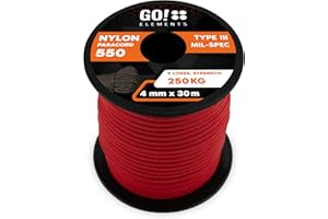 GO!elements Paracord de Nylon a Prueba de desgarros - 4mm Paracord 550 Typo III Cuerda - Adecuado como Cuerda Yute & Cuerda Gruesa | MAX. 250kg