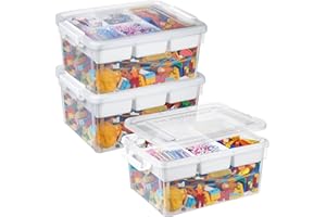 Greentainer 16L Plastic Storage Bins with Lids & Removable Tray, 3 Pack Stackable Arts & Crafts Storage Boxes Containers for Organizing Bead, Tool, Sewing, Playdoh, Toys