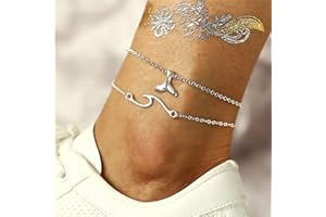 Yienate Bohemian Waves Whale Tail Pendant Anklet Bracelet Multilayer Ankle Chain Foot Chain Beach Layered Anklet Foot Jewelry for Women and Girls