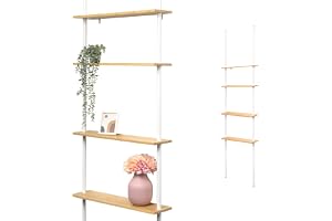 bremermann Teleskopvägghylla med 4 hyllor av bambu (vit), ca. 70x 140-290 x 18 cm (B/H/T), 60084-V