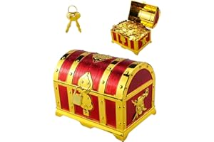 VicBou Cofre del Tesoro, Cofre del Tesoro Pirata, Caja de Almacenamiento de Regalo de Plástico, Decoración y Almacenamiento, Almacenar Collares, Anillos, Aretes, Oro Rojizo