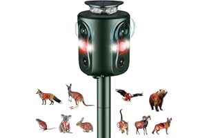 BULAGE Katzenschreck Ultraschall Solar Tiervertreiber, 360° Marderschreck mit LED-Licht Katzenabwehr Marderabwehr Garten IP66 Wasserdicht 5 Modus Waschbär Abwehr für Katzen Hunde Marder Mäuse Vögel
