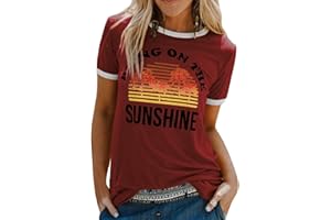 heekpek Koszulka damska letnia z nadrukiem listów, koszulka damska, okrągły dekolt, na lato, krótki rękaw, luźna koszula