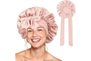 Barlone Seidenhaube zum Schlafen Lange Haare, Bonnet Seide, Silk Bonnet Weiche und Bequeme, Hair Bonnet, Schlafhaube Seide für Verstellbares Breites Band zur Befestigung am Kopf