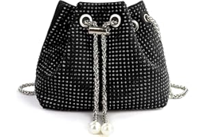 AfitLulu Diamond Women's Clutch Bag Cross Body Bag Stylish Shoulder Bag Handbags for Women, Glitter Women Crossbody Bag Small Bucket bag with Detachable Chain for Dates Parties Banquet (Black-Diamond)
