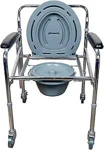KHL Commode Chair with Wheels for Handicap, Elderly, Injured and Disabled (Steel)