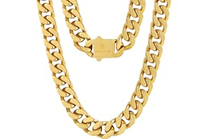 KRKC & CO KEEP REAL KEEP CHAMPION KRKC&CO 12/14mm Chaîne Cubaine en Acier Inoxydable pour Homme, Collier Gourmette Grosse Maille, Collier Homme Argent, Chaîne Plaqué 18k Or, 46-66cm Collier Chaîne Cubaine de Hip-hop Punk Style