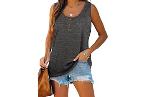 Kapoohott Damen Tops Sommer Ärmellos Tank Tops Elegant Oberteile Freizeit Lose Einfarbig Tunika Shirts mit Tasten