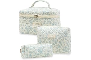 Aucuu 3 szt. kosmetyczka, pikowana kosmetyczka dla kobiet, kwiatowa bawełniana kosmetyczka, duża pojemność, estetyczna kwiatowa kosmetyczka, podróżna kosmetyczka, organizer na pranie dla